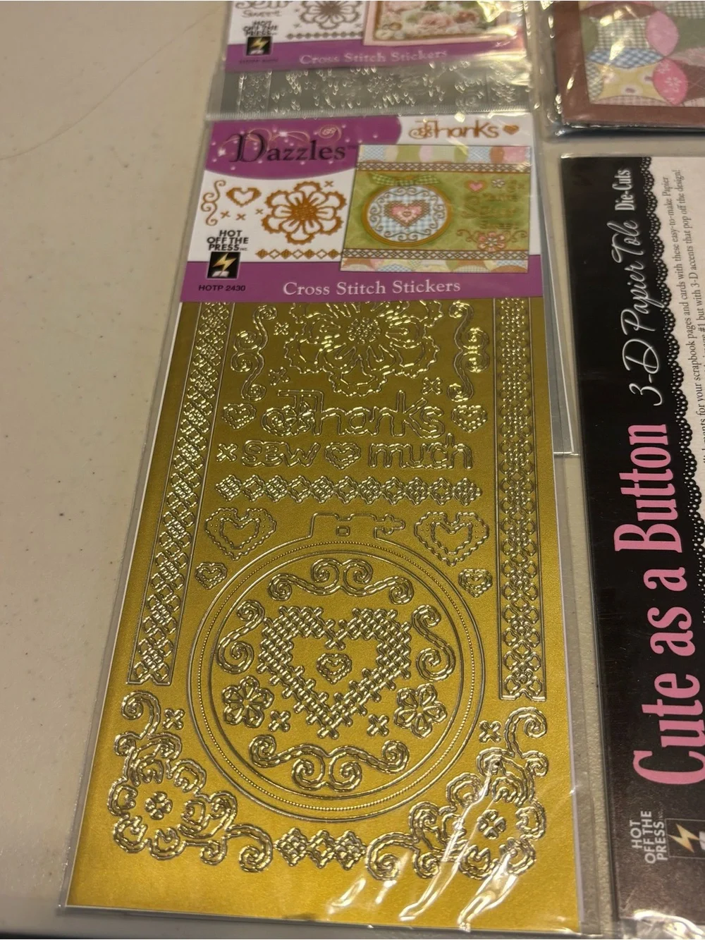 Sew Cute Paper Pack & Cute as a Button Scrapbook Kit - Pink, Blue, Green lot